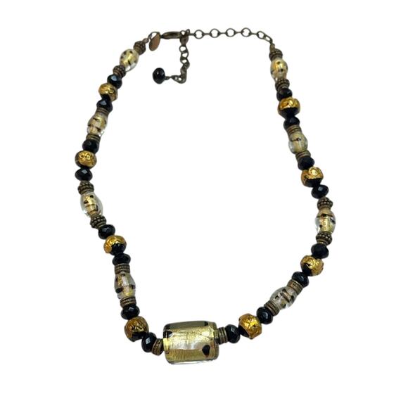 CHICO'S Women's GLASS BEADED NECKLACE Black Gold Tone 18" Long - Picture 2 of 4